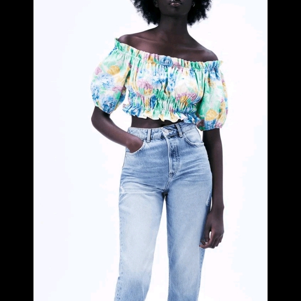 Zara Floral Croped Off-Shoulder Top - Picture 2 of 9